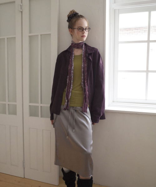 Botanical Pleated Long Scarf_Wine
