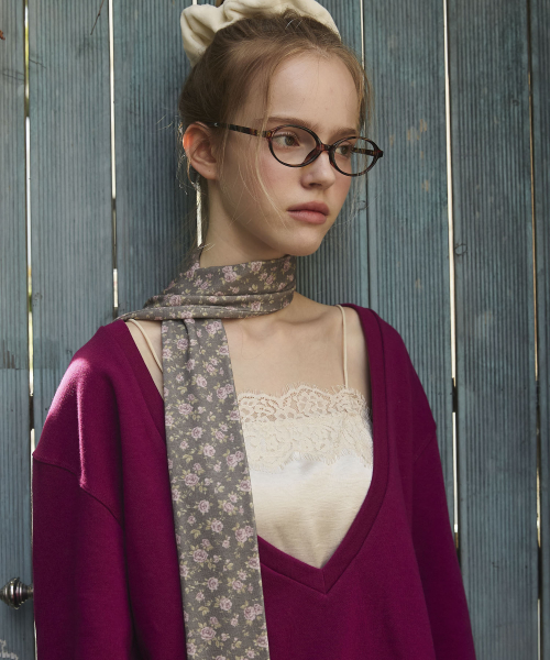 Soft Rose Floral Long Scarf_Charcoal