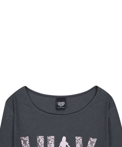 RL LACE LUV SLEEVE TEE(CHARCOAL)