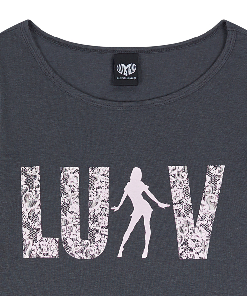 RL LACE LUV SLEEVE TEE(CHARCOAL)