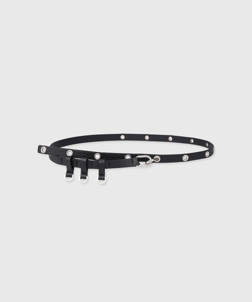 LAYERED SLIM LEATHER BELT (BLACK)