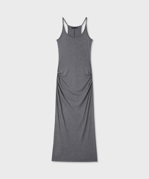 SIDE SHIRRING SLEEVELESS MAXI DRESS (CHARCOAL)