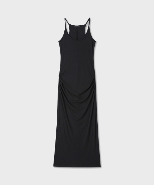 SIDE SHIRRING SLEEVELESS MAXI DRESS (BLACK)
