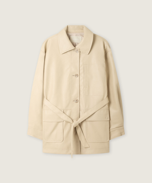 Mac-Collar Faux Leather Midi Jacket RMJKG4TR12
