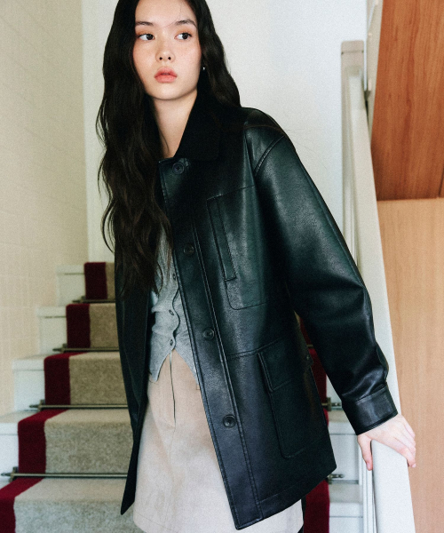Mac-Collar Faux Leather Midi Jacket RMJKG4TR12