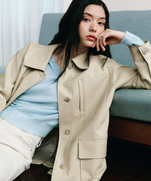 Mac-Collar Faux Leather Midi Jacket RMJKG4TR12