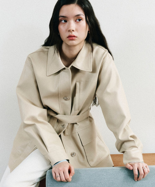 Mac-Collar Faux Leather Midi Jacket RMJKG4TR12