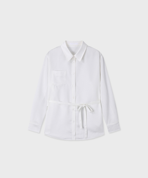 LOOSE FIT BELTED SATIN SHIRTS (WHITE)