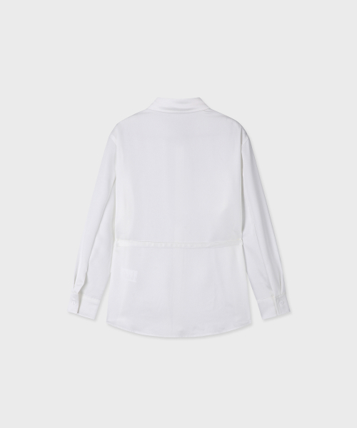 LOOSE FIT BELTED SATIN SHIRTS (WHITE)