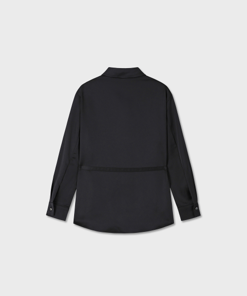 LOOSE FIT BELTED SATIN SHIRTS (BLACK)