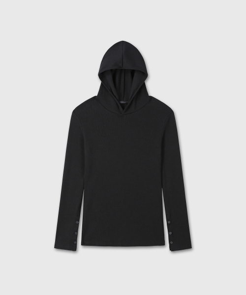 SLIM FIT RIBBED HOODIE (BLACK)