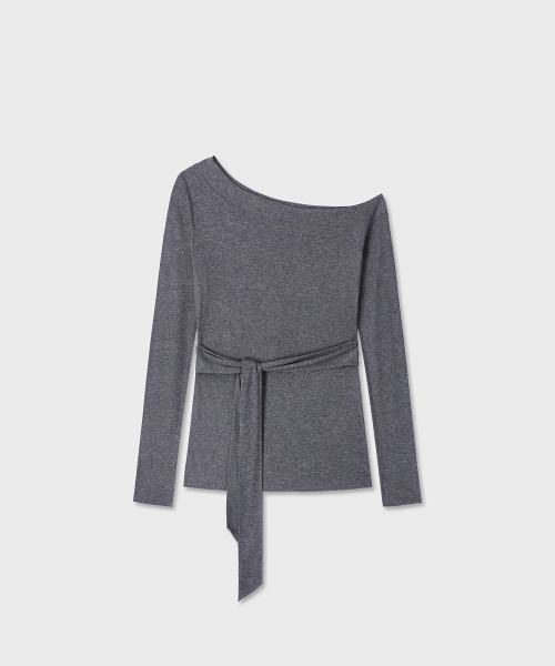 BELTED ONE SHOULDER LONG SLEEVE (GRAY)