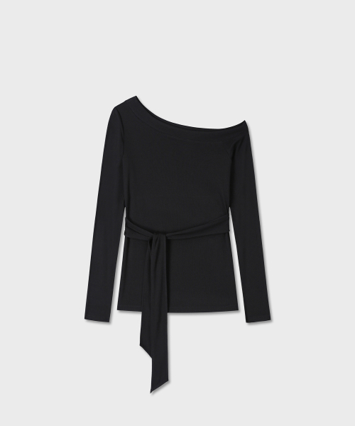 BELTED ONE SHOULDER LONG SLEEVE (BLACK)