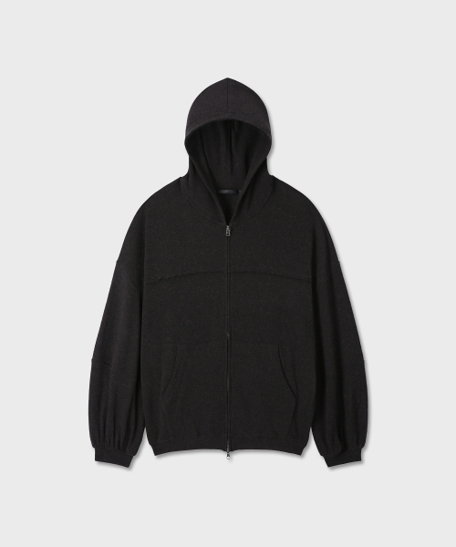 ANGORA SOFT HOOD ZIP-UP (BLACK)