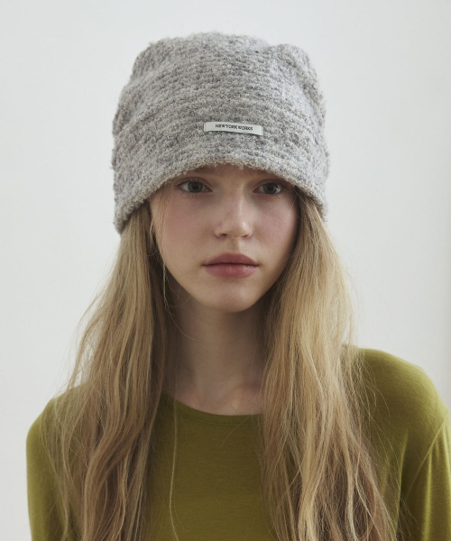 Cozy FLUFFY wool Knit Beanie Hats_Gray