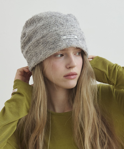 Cozy FLUFFY wool Knit Beanie Hats_Gray