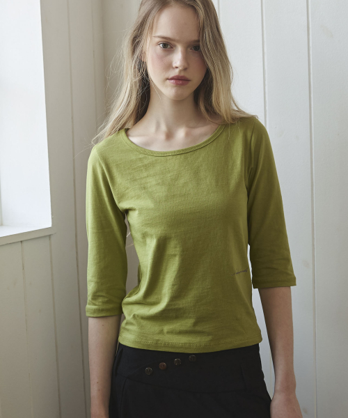 Boat Neck 3/4 Sleeve T Shirt, Olive