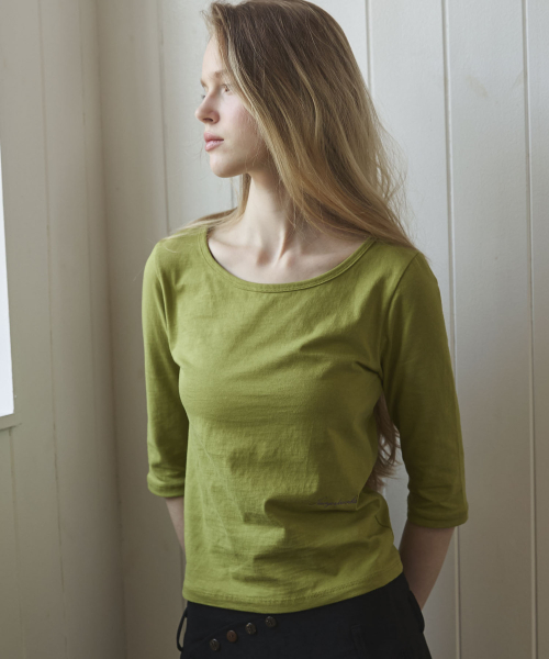 Boat Neck 3/4 Sleeve T Shirt, Olive