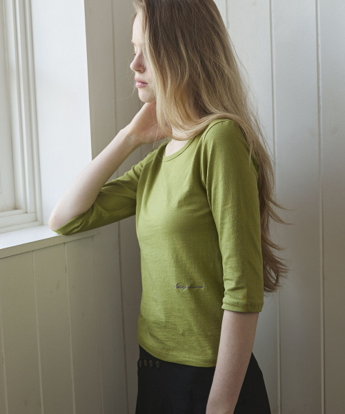 Boat Neck 3/4 Sleeve T Shirt, Olive