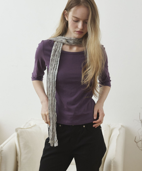 Boat Neck 3/4 Sleeve T Shirt - Purple