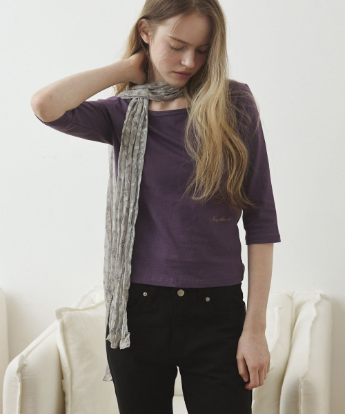 Boat Neck 3/4 Sleeve T Shirt - Purple