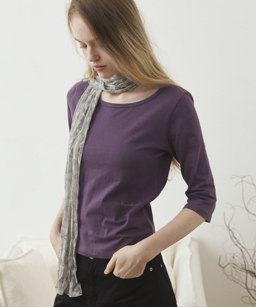 Boat Neck 3/4 Sleeve T Shirt - Purple