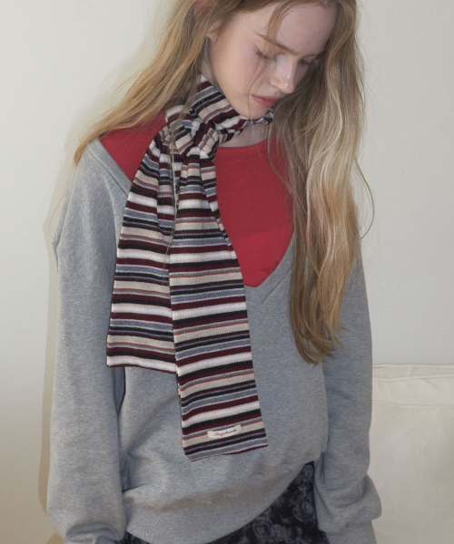 Multicolor Stripe Long Mufflers Scarf_Burgundy