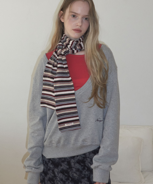 Multicolor Stripe Long Mufflers Scarf_Burgundy