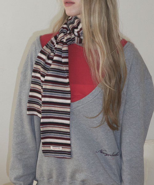 Multicolor Stripe Long Mufflers Scarf_Burgundy