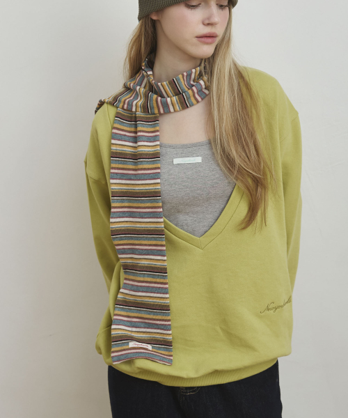 Multicolor Stripe Long Mufflers Scarf_Olive