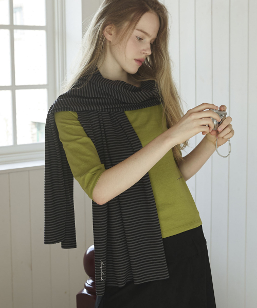 Micro Stripe Long Mufflers Scarf_Charcoal