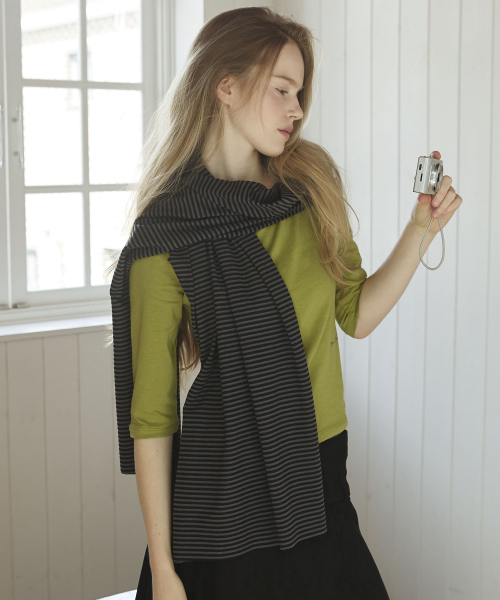 Micro Stripe Long Mufflers Scarf_Charcoal