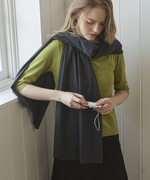 Micro Stripe Long Mufflers Scarf_Charcoal