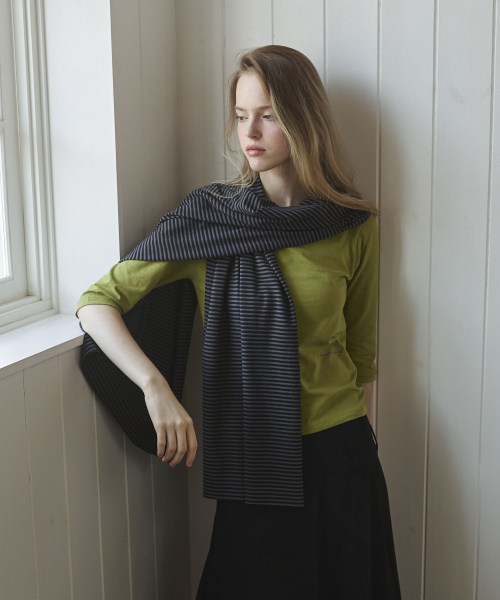 Micro Stripe Long Mufflers Scarf_Charcoal