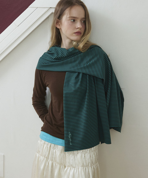Micro Stripe Long Mufflers Scarf_Teal