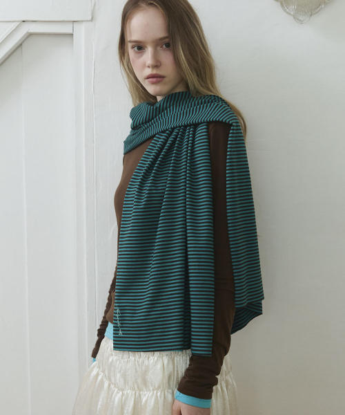 Micro Stripe Long Mufflers Scarf_Teal