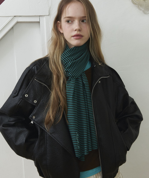 Micro Stripe Long Mufflers Scarf_Teal