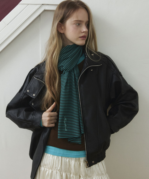 Micro Stripe Long Mufflers Scarf_Teal