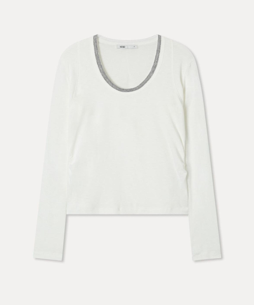 Neck Contrast Long Sleeve T Shirt_MIWLWGT9SS