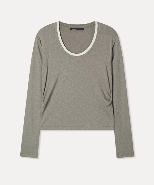 Neck Contrast Long Sleeve T Shirt_MIWLWGT9SS