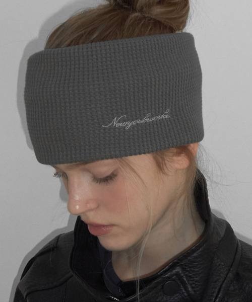 Waffle Knit Wide Hair Band Bandana_Charcoal