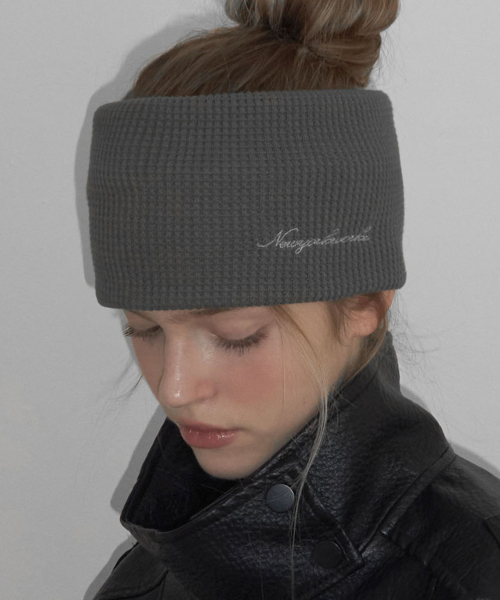 Waffle Knit Wide Hair Band Bandana_Charcoal