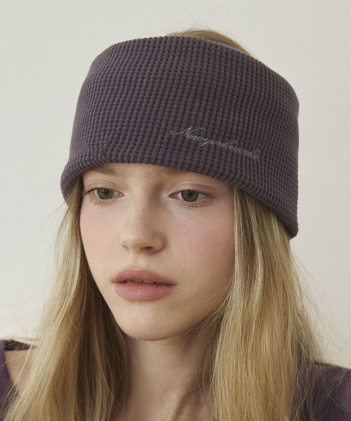 Waffle Knit Wide Hair Band Bandana_Purple