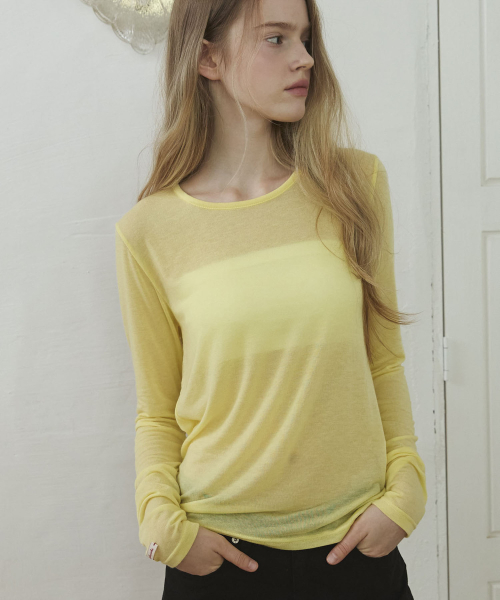 Sheer Layered Long Sleeve T Shirt_Lemon