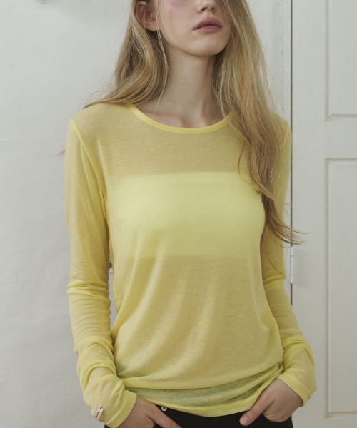 Sheer Layered Long Sleeve T Shirt_Lemon
