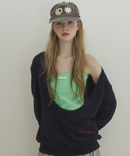 Wide U-Neck Sweat-Shirt_Navy