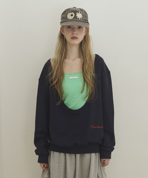 Wide U-Neck Sweat-Shirt_Navy