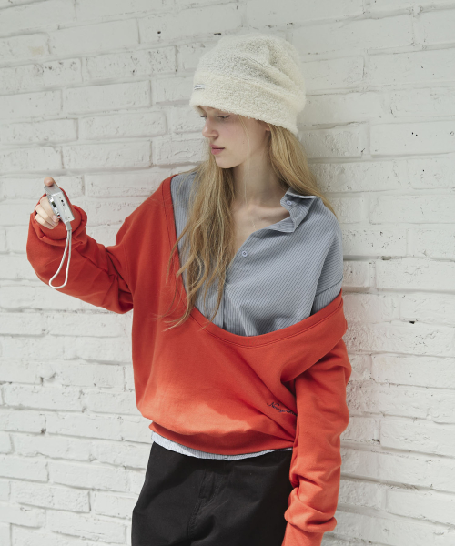 Wide U-Neck Sweat-Shirt_Orange