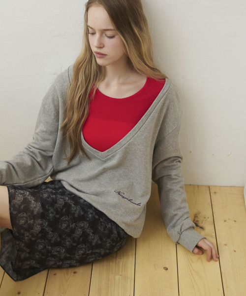 Deep Vneck Sweat-Shirt_Gray