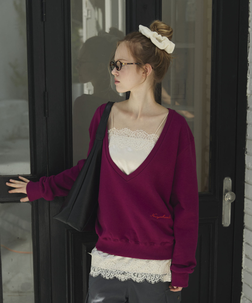 Deep Vneck Sweat-Shirt_Plum